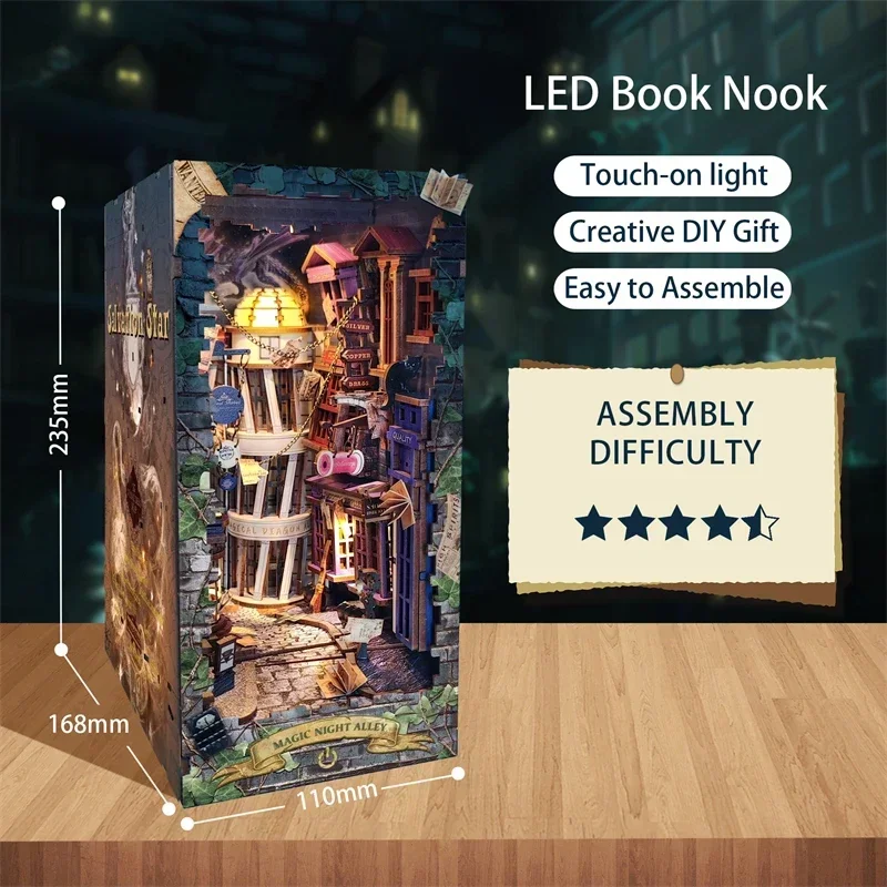 Retro DIY Magic Night Alley li - Diy Wooden Book Nook Kit Shelf Insert reseña y precio
